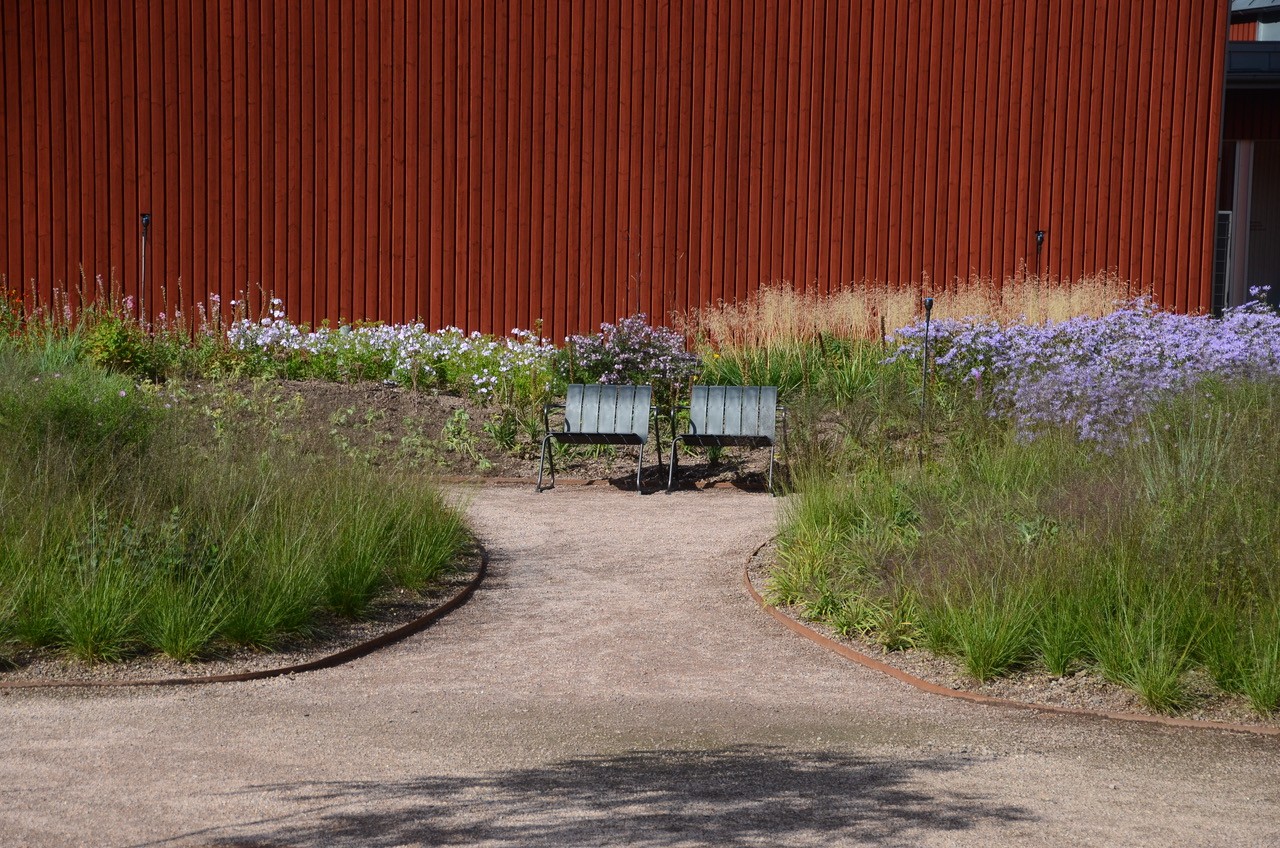 Vy över rum i Vandalorums trädgård.